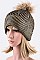 Metallic Coated Beanie With Raccoon Fur Pompom LA-EXP1008