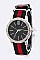 Chic Crystal Bezel Iconic Stripe Strap Watch 	LA 04-FG6093