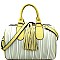 JY0195-LP Tassel Accent Vertically Lined Boston Satchel