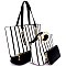 [S]L6484-LP Zipper Accent Striped 3 in 1 Tote SET