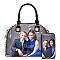 Obama Magazine Print Dome Stoned Satchel with Wallet 2 in 1 Set LU-PA0037