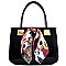 Celebrity Scarfed Accent Patent Tote