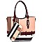 Plaid Print Belt Accent Tote SET Brown With Wallet