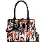 Fashion Magazine Print Bow Accent Tote Wallet SET MH-OB6923W