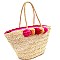 Pom Pom Accent Woven Straw Tote MH-PP6623