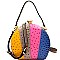 Ostrich Color Block Patchwork Jewel-Top Satchel