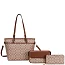 wholesale 3-in-1 Oval Monogram Handbag / Crossbody Wallet Set brown